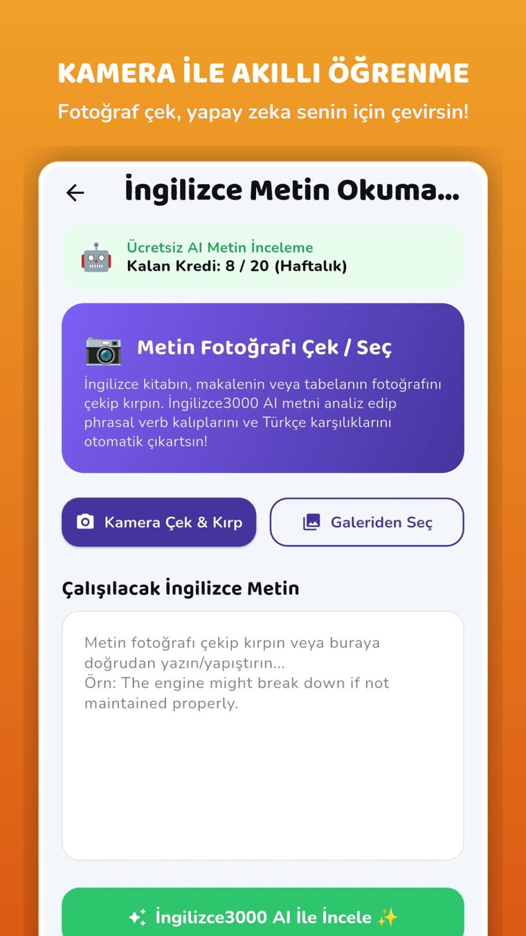Kamera ile İngilizce metin tarama