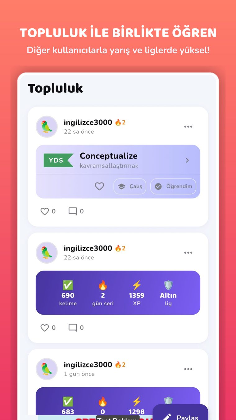 Topluluk akışı ve lig paylaşımları