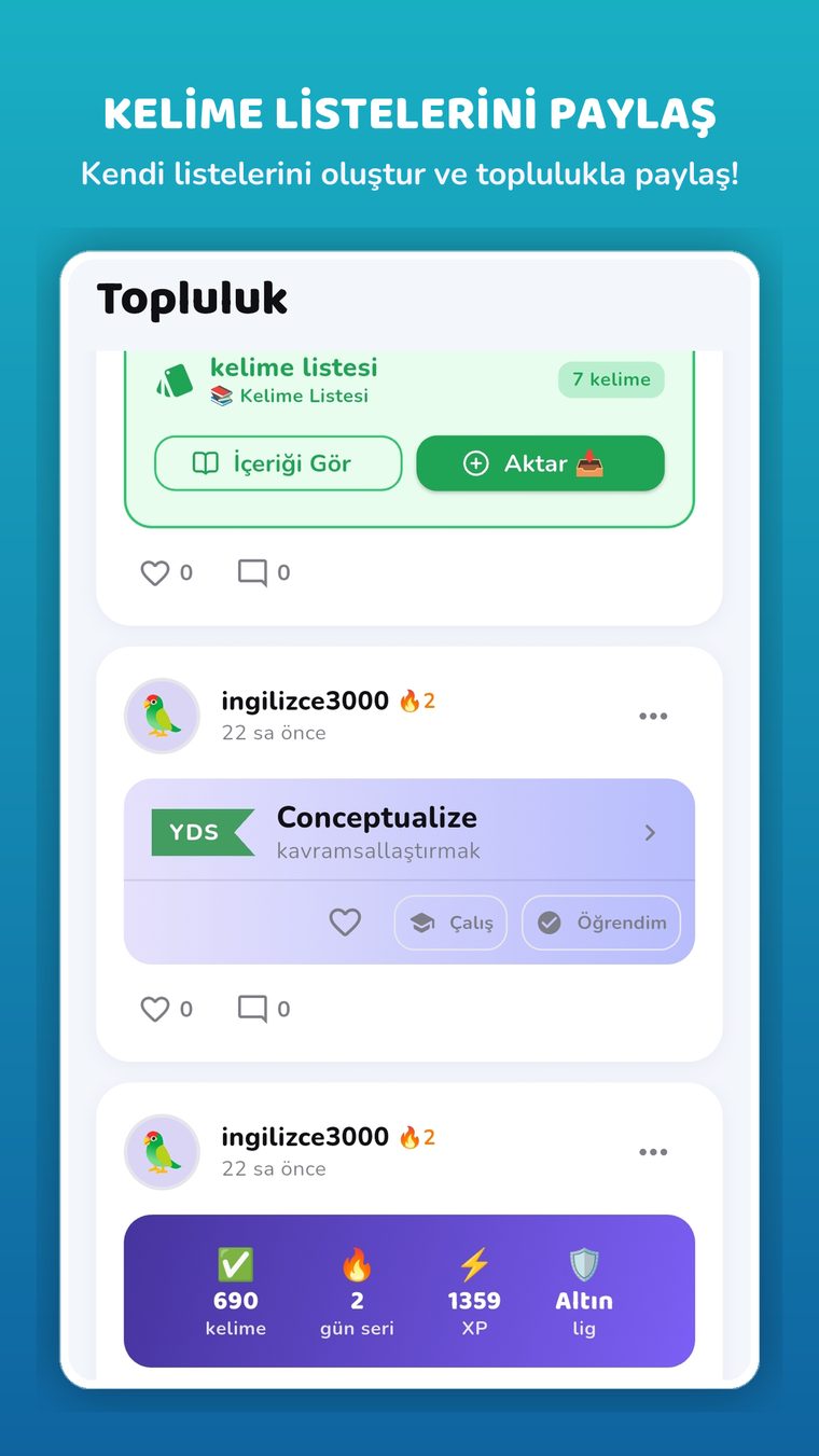 Kelime listelerini toplulukla paylaşma